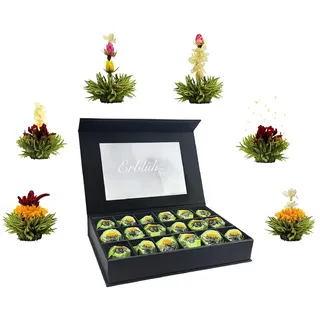 Creano Teebox Creano 18er Teeblumen Geschenkset ErblühTee hochwertig silber Prägung grün