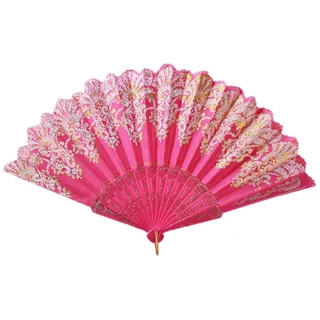 Handfächer Stofffächer,Vintage Faltfächer Chinesischer Stoff Fächer Faltfächer für Abkühlung im Sommer Hochzeit Geschenk Muttertag Party Kostüm Halloween Karneval Fasching Tanzen Hand Fan,Rose