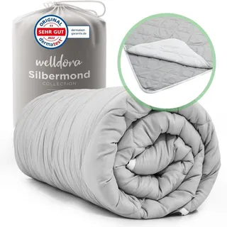 welldora OPTICLIMA Allergiker Bettdecke 135x200 | Zweiteilige Sommerdecke & Winterdecke | 4 Jahreszeiten Bettdecken mit Druckknöpfen | Premium Duvet | Grau/Weiß