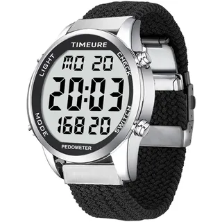TIMEURE Schrittzähler-Uhr für Männer & Senioren mit großer Digitalanzeige | - Modisches Armbanduhren-Design - Wasserdichte Ausführung - Einfache Bedienung - Genaue Schrittzählung