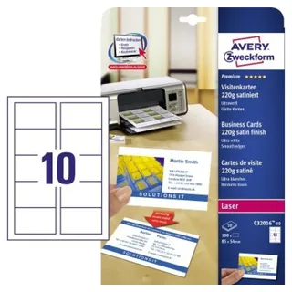 Avery Zweckform Visitenkarten C32016-10 satiniert weiß 220 g/qm