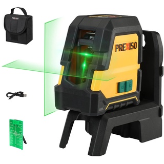 PREXISO Kreuzlinienlaser Grün 30m, Selbstnivellierend Linienlaser mit Dualem Lasermodul, mit Magnethalterung, Laserzieltafel & Schutztasche, USB-Aufladung, für Bau, Bodenfliesen, Hausrenovierung