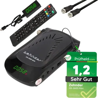 [ Test SEHR GUT, Note 1.2 *] Zehnder HX 2600 Mini Digital Sat Receiver mit Aufnahmefunktion, HD fähig, für Satellitenschüssel (2600 Receiver + Satkabel)