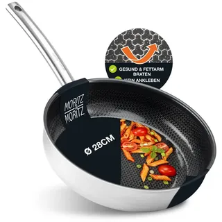 Moritz & Moritz Wok Pfanne gerader Rand 28cm, 304 Edelstahl silberfarben