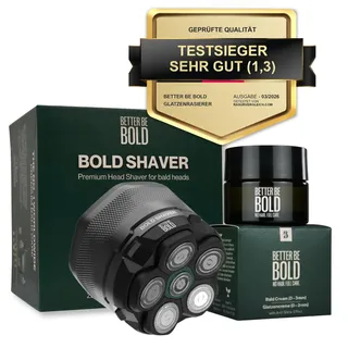 BETTER BE BOLD – Glatzenrasierer & Glatzencreme Anti-Shine 50ml SET – Mattierende Pflege für Glatze 0–3 mm – Beruhigt nach der Rasur – ohne Schnittgefahr und Hautirritationen – Shaver auch für Bart