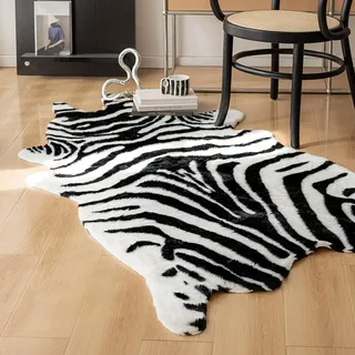 Cooalinar Teppich Aus Rindsleder,Teppich Mit Zebramuster,Kuhfell Teppich Kunstfell,Kunstfaser Teppich Rinderfell,Kuh-Druck Kunstpelz Tier Kuhfell-Teppich,Teppich Mit KüNstlichem Zebramuster