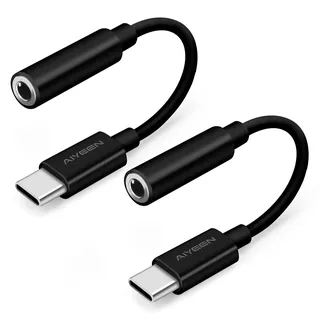 Verbesserter USB-C-auf-3,5-mm-Klinkenstecker-Kopfhörer-Adapter (2 Stück), DAC-Kopfhörer-Adapter, kompatibel mit iPhone 15-Serie, Samsung, Pixel, iPad (schwarz)