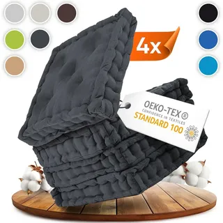 Gräfenstayn Sitzkissen 4er Set 40x40 cm mit 8 cm Polsterung aus 100 % Baumwolle -, robustes Sitzkissen für Indoor & Outdoor, bequemes Bodenkissen grau