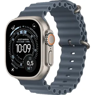 Apple Watch Ultra 3 GPS + Cellular 49 mm Titangehäuse Natur Ocean Armband Blau