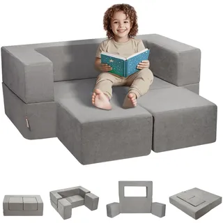 Vevor Kindersofa Spielsofa 4-teilig Chenille-Stoff 90 kg belastbar dunkelgrau