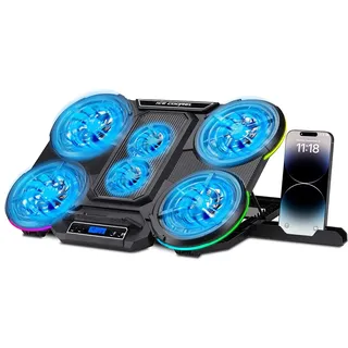 NK Tragbarer Gaming-Kühlschrank, 17 Zoll (43,2 cm), 10 RGB-LED-Modi, 6 leise Lüfter mit einstellbaren Geschwindigkeiten, 4 einstellbare Höhen, USB-Anschluss, Telefonhalterung, schnelle Kühlung