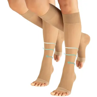 Calzitaly 2 Paare Zehenfrei Kniestrümpfe, Strümpfe mit starke Kompression 140 Den, Made in Italy St