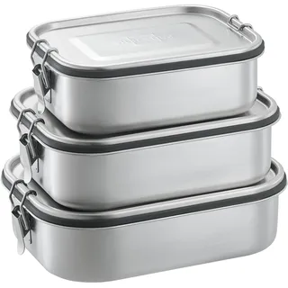 SILBERTHAL Brotdose Edelstahl mit Fächern 3er Set - inkl. 2x Trennwand & Soßenbehälter – Lunchbox für Kinder & Erwachsene - Ideal für Unterwegs & Camping