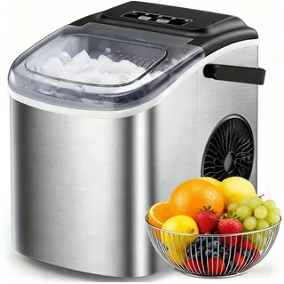 Silonn Eiswürfelmaschine Tragbar – 6-minütige Eisherstellung, 2 Eisgrößen, 12kg/Tag, Selbstreinigend, LED-Anzeige – Für Haushalt, Camping & Party silberfarben