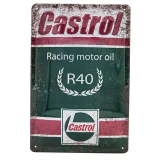 LUCKYLINDE geprägtes Blechschild passend für Castrol Fans, Deko Werkstatt, Garagen Tankstelle Rallye Auto Oldtimer Schild 20 x 30 cm (CASTROL)