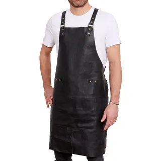 REDSALT® Premium Lederschürze 100% Rindsleder 84x62cm Crossback schwarz | Profi BBQ Grillschürze | Arbeitsschürze Küche Gastronomie Bar Barista | Kochschürze Küchenschürze Schürze Geschenke für Männer - Einheitsgröße