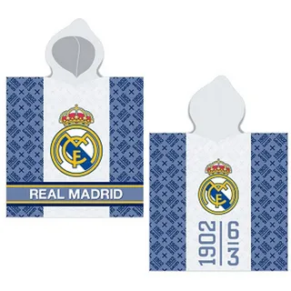 BERONAGE Kapuzenhandtuch Real Madrid Kinder Kapuzen Bade-Poncho 60x120 cm Bademantel Poncho, 100% Baumwolle (1-St), Frottee in Velours-Qualität blau