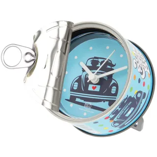 VW Collection by BRISA Tischuhr Vintage Volkswagen Uhr magnetischer Wecker im Käfer Design blau