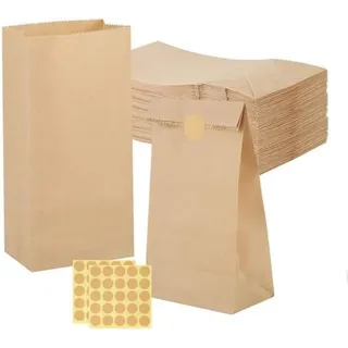 Bluedeer - 60 kleine Papiertüten mit Aufklebern Braune Kraftpapiertüten als Geschenktüten Süßigkeitentüten Ideal für diy Adventskalender kleine