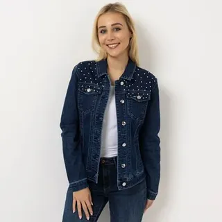 VIA MILANO Jeansjacke Knopfleiste 28% REPREVE®Fasern Perlen-Details