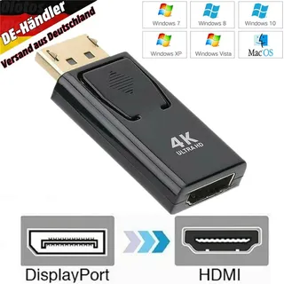 Displayport auf HDMI Adapter DP auf zu HDMI Konverter Stecker 4K 1080P Full HD Ultra HD Audio Video mit Audioübertragung und Gute Qualität Auflö...