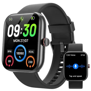 Smartwatch Damen Herren, 1,91" Fitnessuhr Damen mit Telefonfunktion, Alexa Built-in, Sportuhr mit 100 Sportmodi, Herzfrequenz Schlafmonitor SpO2, IP68 Wasserdicht, Smart Watch Herren für Android iOS