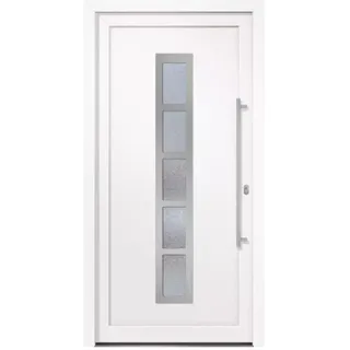 HORI Haustür Eingangstür Komplettset – Robuste Hauseingangstür mit moderner Optik, hoher Wärmedämmung & Sicherheit, Farbe: weiß - DIN rechts - Modell: Frame - 208 x 98 cm