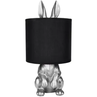 Brubaker Tisch- oder Nachttischlampe Goldener Hase - Tischleuchte mit Keramikfuß und Stoffschirm - 42 cm Höhe, Schwarz Silber