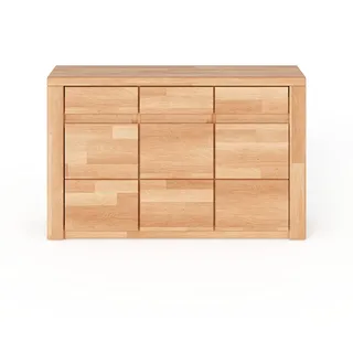 Kommode Sideboard aus Kernbuche Teilmassiv Geölt Mit Drei Türen und Drei Schubladen, Holzwerkstoff/Massivholz, L: 127 x T 35 x H 80 cm