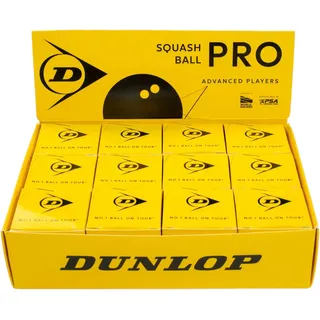 Dunlop Squashball Pro (2 gelbe Punkte, Speed sehr langsam) schwarz - 12 Bälle im Karton