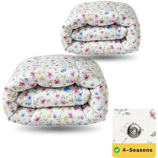 Zelesta Wonderbed 4-Jahreszeiten Bettdecke 140x200 cm – 2-in-1 Kombi Set (300 + 150 g/m2) | Bettdecke & Bezug in einem | Edelstahl-Klicksystem (Spring Bloom, 240x200 cm)