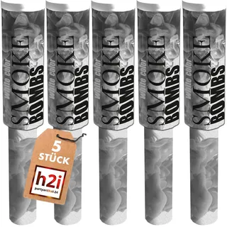 h2i Rauchfackel mit Griff & Reißzünder| 5 Stück | Weiß | +/- 60 sek | Rauch Vulkan Fontäne | Rauchtopf Rauchgenerator Rauchbombe | dichter kräftiger Rauch | Ganzjahresfeuerwerk Kat T1/F1