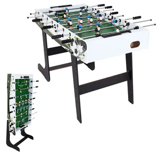 MCW Tischkicker Manchester, Kicker Kickertisch Tischfussball, klappbar 84x121x105 ~ weiß/grün Fußballmotiv