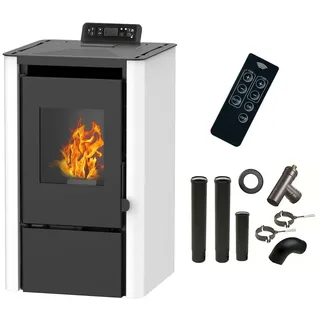 SANNOVER Luft- Pelletofen Anita 7,6 kW Sannover weiß + Kaminbau-Anschluss-Set