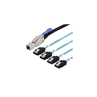 Allowish Mini SAS HD SFF-8644 with IC to 4 Ports SATA 7P Straight Server Hard Drive Cable (0.5m,Black)