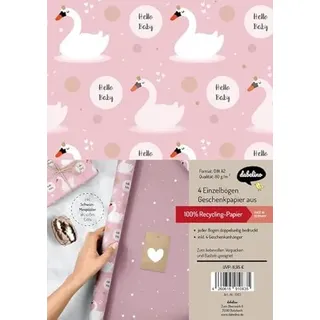 dabelino Geschenkpapier-Set zur Geburt für Baby-Mädchen: Schwäne: