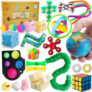 Fidget Toys Set 27 Stück Anti Stress Spielzeug Pop It Set mit Squishy Mochi Stressball Fidget Spinner Anxiety Ring Anti Stress Ball Sensorik | Geschenkbox für Kinder und Erwachsene