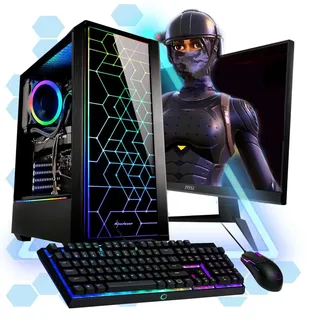 Gaming PC Komplett Set - AMD Ryzen 7 5700G - Radeon Grafik - 512GB M.2 NVMe SSD - 32GB DDR4 - Windows 11 - WLAN - 27" TFT - Tastatur/Maus - Gamer PC