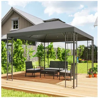 Outsunny Pavillon mit Doppeldach, ca. 3x3 m, wasserabweisend, UV-beständig, mit 0 Seitenteilen, (Garten-Pavillon aus Metall, stabil winterfest Gartenpavillon), aus Metall, für Garten, Terrasse, Dunkelgrau grau