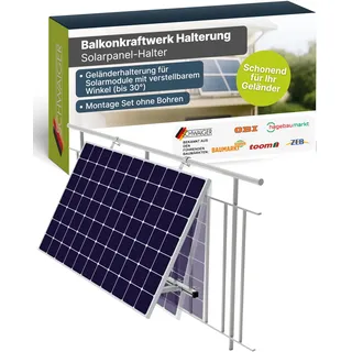 SCHWAIGER Balkonkraftwerk Halterung für Geländer I Geländer-Montage Set mit verstellbarem Winkel I Solarmodul Halterung für Balkon & Terrasse I PV Modul Befestigung aus Aluminium I bis 30 kg belastbar