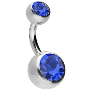 PIERCINGLINE Bauchnabelpiercing Chirurgenstahl Bananabell ZWEI KRISTALLE (Bananabells, 1-tlg) blau|silberfarben Stablänge: 6mm