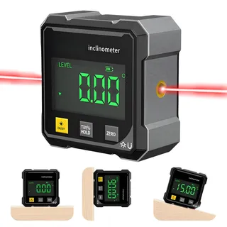 4-Seitiger Magnetischer Digitaler Winkelmesser mit Laser, Neigungsmesser Digital, Wasserwaage Digital Magnetisch mit Elektronischem Laser, Wasserdicht Winkelmessgerät für Holzarbeiten, Bau und DIY