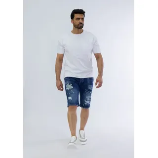 Denim House Jeansshorts Jeanscapri im mit heller Waschung und Coolem Print Blau 30 blau 30