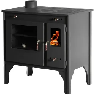 Prometey EEK A+ Küchenofen Holzherd Retro ECO schwarz, linke Version - 7 kW Dauerbrandherd - Schwarz