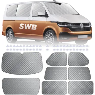 MaxEarn 8-teiliges Thermo-Rollo-Set für VW T4 SWB, Luxus-Sonnenschutz-Abdeckungs-Set, Sommer-UV-Sonnenrollo & Winterisolierung, Fenster-Frontscheibenabdeckungen für VW-Wohnmobile und Wohnmobile