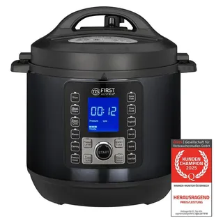 First Austria TZS First Austria Multikocher 6L, Schnellkochtopf elektrisch 1000W 12 Programme, Timer, Edelstahl, Warmhaltefunktion, Dampfgarer, Reiskocher, Grau-...