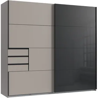 WIMEX Schwebetürenschrank "Tilburg", schwarz (saharagrau, durchgängige türfront glas schwarz, absetzung grafit), B:225cm H:208cm T:65cm, Spanplatte, Schränke, Schwebetürenschrank, mit Glaselementen