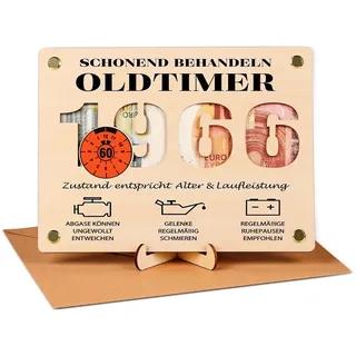Giftota 2026 Geldgeschenk 60 Geburtstag Mann, Witzige Geldgeschenke Holz mit Umschlag, Geschenk 60 Geburtstag Mann - Schonend Behandeln 1966 Oldtimer
