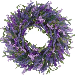 LOKEISNA Sommerkränze für die Haustür, 61 cm, lila Lavendelkranz, Sommerkränze für Haustür außen, handgefertigter, romantischer Türkranz für Haustür, Fenster, Wand, Innen- und Außenbereich, Dekoration