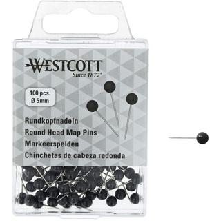 Westcott Rundkopfnadeln, 100 Stück, 5 mm Durchmesser, 16 mm lang, schwarz, E-10502 00